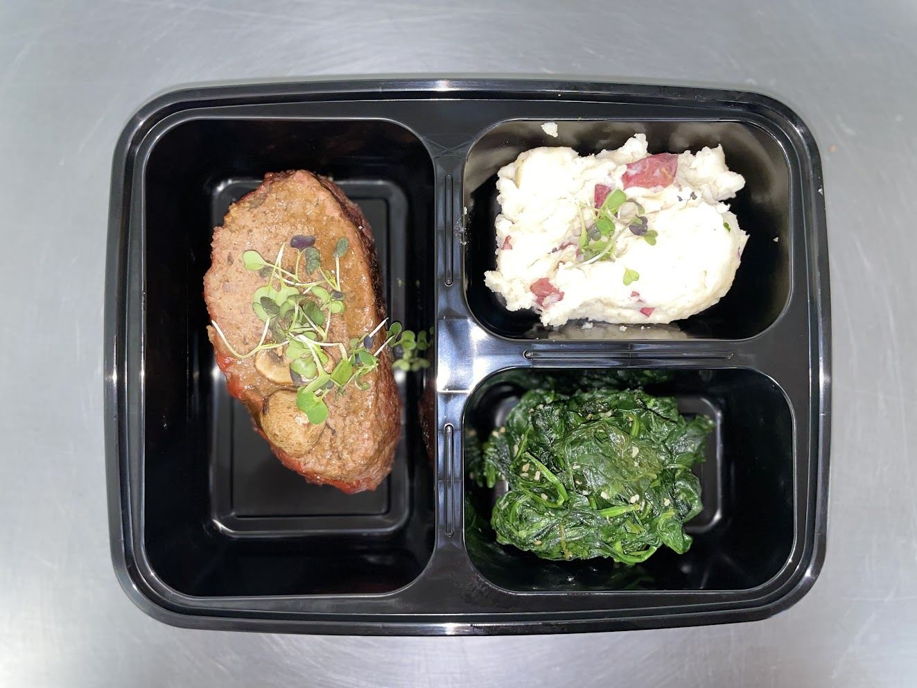 Meat Loaf with Mashed Potatoes and Spinach